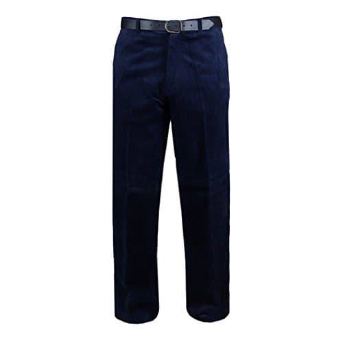 Image of MyShoeStore Mens Cord Trousers Corduroy Cotton Formal Work Pants Navy Blue 34W/27L