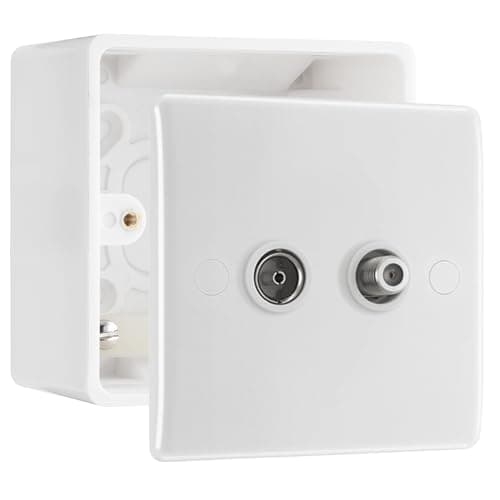Image of BG Electrical Double Satellite TV Socket Outlet with 50mm Surface Pattress Box, White Moulded, 865 & 877