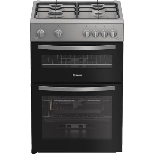 Image of Indesit IDG6GS 60cm Gas Cooker with Double Oven & Grill, Freestanding, Silver, A+ Energy Rated, 4 Burner Hob, Easy Clean Enamel, Flame Failure Safety Device – Fast, Efficient Cooking