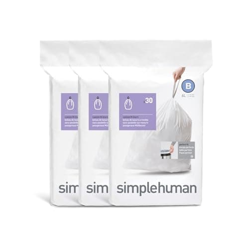 Image of simplehuman CW0251 code B Custom Fit Bin Liner Bulk Pack, White Plastic (3 Pack of 30, Total 90 Liners)