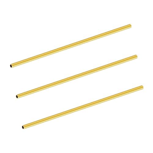 Image of LAVMHAB Round Brass Tube 2mm OD x 0.2mm Wall Thickness x 200mm Length, Seamless Round Brass Pipes Tubing for DIY Craft (3 Pcs)