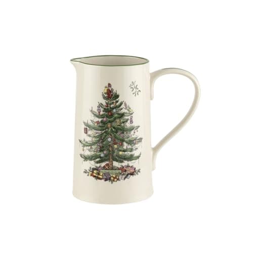 Image of Spode- Christmas Tree Collection, Christmas Tree Design Jug, Green, 2-Pints, Used to Serve Milk, Cream, Juice, & More, Kitchenware Jug Made of Porcelain