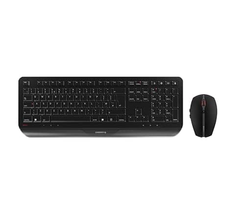 Image of CHERRY GENTIX DESKTOP, Wireless Keyboard & Mouse Set, UK Layout (QWERTY), 2.4 GHz Wireless, Integrated Palm Rest, Symmetrical Design, Black