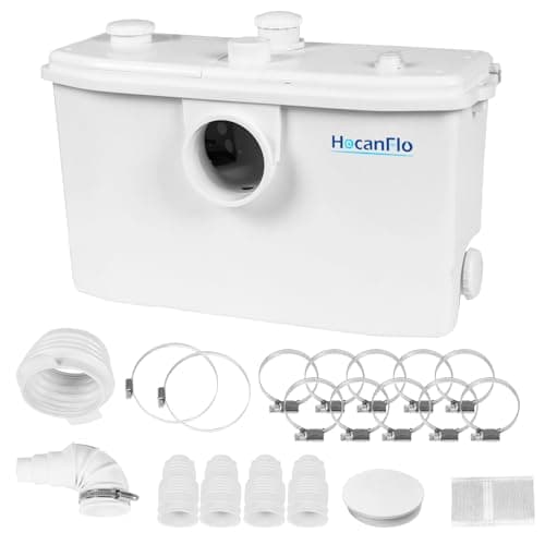 Image of HOCANFLO 750W Macerator Pump with Impeller Blades, High Efficiency Sewerage Pump for Basement, Kitchen, Bathroom, Bedroom, Laundry and Sink, 4 Inlets & 2 Outlets