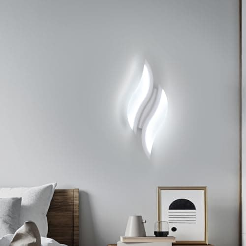 Image of Dorlink Wall Lights LED Indoor,12W 1080LM Wall Lamp Modern, Cool White 6500K, White Acrylic Leaf Shaped Wall Sconce Lights for Living Room, Bedrooms, Hallway, Stair, Corridor