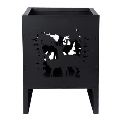 Image of Fancy Flames Square Fire Basket Stag Design Black 12" L x 12" W x 16" H