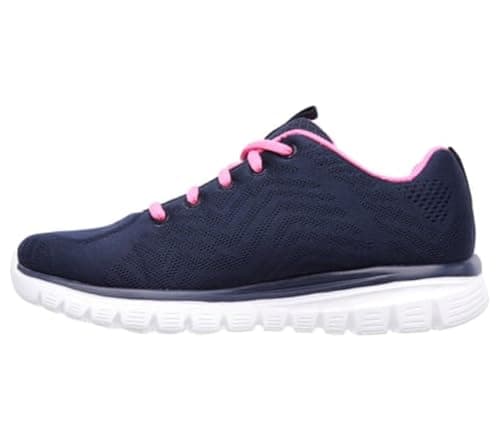 Image of Skechers Women's Graceful Get Connected Sneaker, Navy Mesh Pink Trim, 5 UK