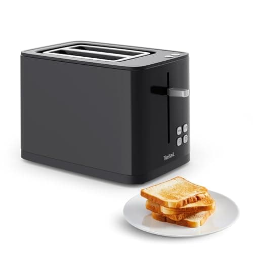Image of Tefal Electric Toaster, 2 Extra Large Slots, 7 Position Adjustable Thermostat, Digital Display, Defrost, Warming, Smart N'Light Toaster, Black TT640810