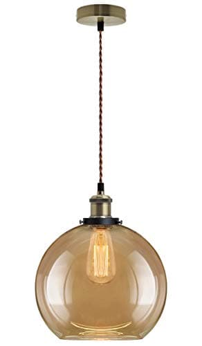 Image of Industrial Vintage Gold Smoked Glass Globe Pendant Light Round Ceiling Lamp Shade Loft Antique Brass Holder M0084