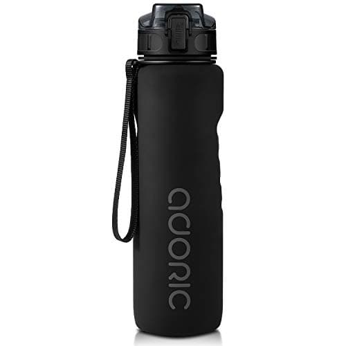 Image of ADORIC Sports Water Bottle 1L, BPA Free Tritan Non-Toxic Plastic Sport Water Cup, Durable Leak Proof Water Bottle with Filter, Flip Top (Black-1000ml)