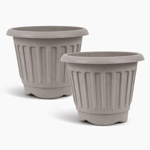 Image of simpa Nero Round Chunky Plastic Garden Planters - Available in Terracotta, Black & Platinum. (Platinum, 40cm)