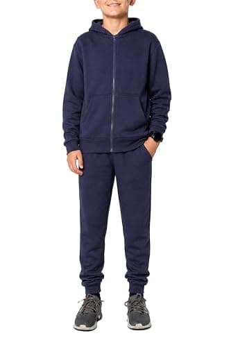 Image of NOROZE Kids Unisex Contrast Fleece Gym Sports Joggers Full Tracksuit Set Boys Girls Hoodie casual loungewear loose-fit sweatpants Ribbed cuffs (Navy, 11-12 Years)