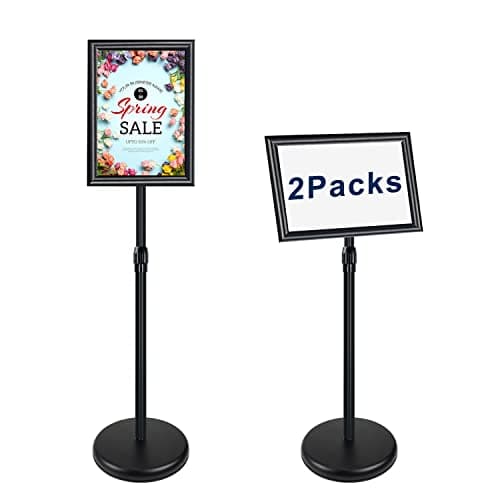 Image of NewZeal 2 Pack A4 Poster Stand Display Holder Snap Frame Stand Aluminum Sign Holder, Angle & Height Adjustable Telescoping, for Wedding/Business Activities Display (Black)