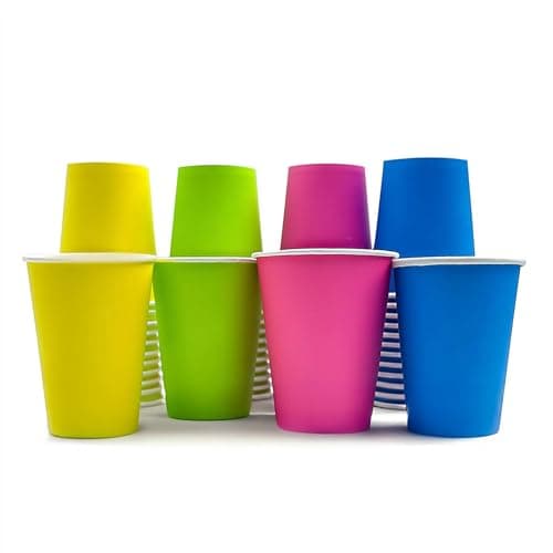 Image of Nicoman Rainbow Paper Cups, 8oz & 12oz, Multicolor (Yellow, Green, Pink, Blue), Disposable Cups for Hot & Cold Drinks, Perfect for Parties and Events (Cups 8oz, Pack of 40)