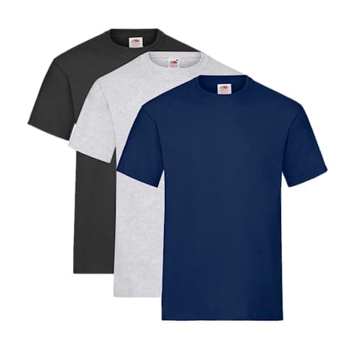 Image of Fruit of the Loom Men's T-Shirt, Pack of 3, Black/Grey/Navy, M