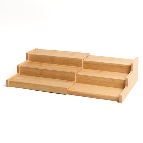 Image of Livabl Expandable Bamboo Spice Rack Organiser – 3-Tier Spice Organiser for Kitchen Cupboards – Premium Bamboo Shelf for Spice Jars & Seasoning Storage
