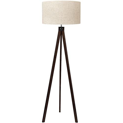 Image of LEPOWER Wood Tripod Floor Lamp, Mid Century Standing Lamp, Modern Design Studying Light for Living Room, Bedroom, Study Room and Office, Flaxen Lamp Shade Walnut Tripod