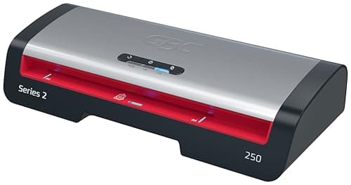 Image of GBC 250 Office A4 Laminator – Rapid 1-Minute Warm-Up, 75-125 Micron, Entry Guide LEDs, Anti-Jam, Auto Shut-Off, Includes 5X A4 Laminating Pouches, Black/Red, 4410070UK
