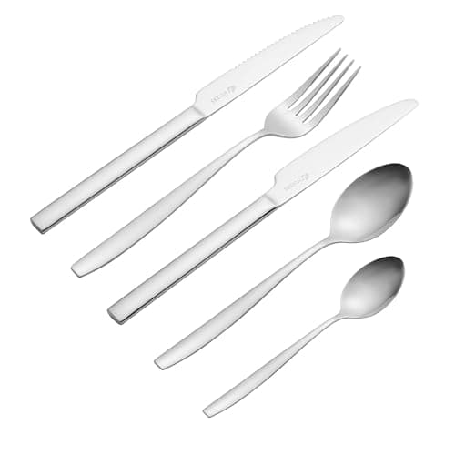 Image of Viners Sardinia 20 Piece Cutlery Set |18/0 Stainless Steel | Square Handles | Serves 4 + 4 Steak Knives | Dishwasher Safe