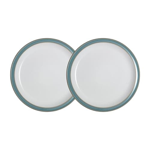 Image of Denby - Azure Blue Small Plates Set of 2 - Dishwasher Microwave Safe Crockery 18.5cm - Blue, White Ceramic Stoneware Tableware Side Plates - Chip & Crack Resistant