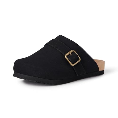 Image of Amazon Essentials Women's Comfort Clogs – Available With and Without Faux Shearling Lining, Black Faux Suede Faux Fur, 5.5 UK