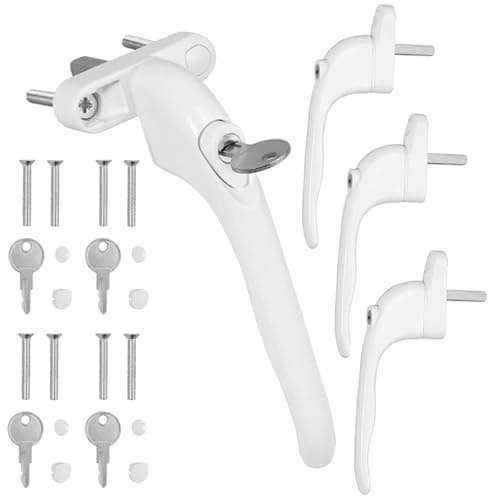 Image of UPVC Window Handle WODSTA 4PCS Lockable Window Handle Inline Locking Universal Espag Handles with Key Aluminum White with 43mm Spindle Length for Indoor and Outdoor UPVC Window