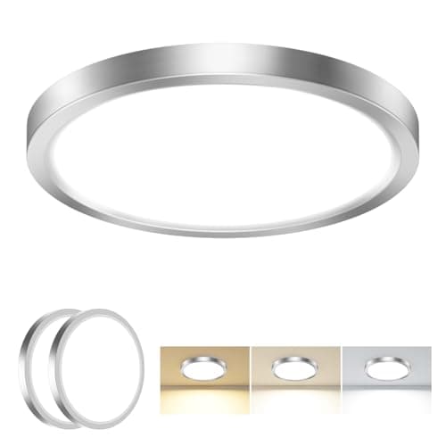 Image of slochi 2Pack Bathroom Light, 3000K/4000K/6500K 3 Color Temperature, Waterproof IP44, Small, Round, Modern, Flush Ceiling Light for Bathroom, Kitchen, Bedroom, HallwayØ22CM(Brushed Nickel)