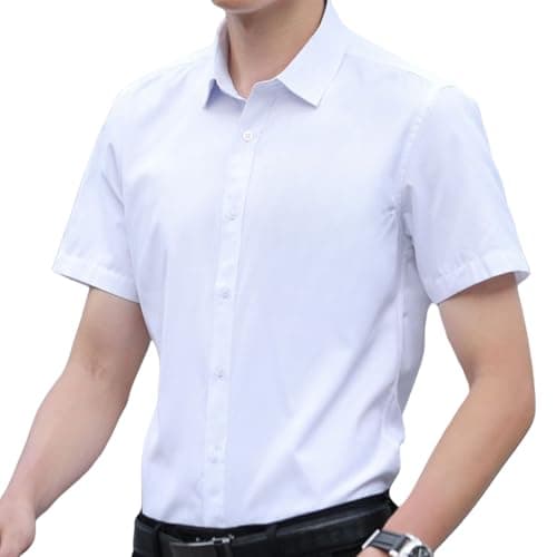 Image of JiaYouLC Men's Short Sleeve Shirts for Men Classic Stretch Casual Shirts with Standard Collar (UK, Alpha, XL, Regular, Regular, White)