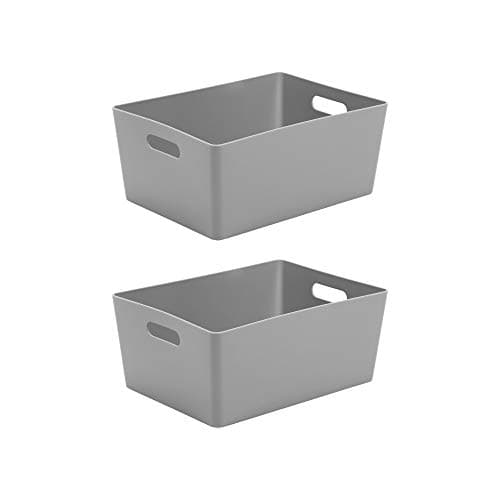Image of Wham Bam 5.02 Cool Grey Plastic Studio Storage Baskets Office Home & Kitchen Tidy Organiser 35 x 26 x 15cm (2 Baskets)