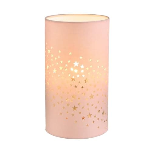 Image of Happy Homewares Modern Stars Decorated Children/Kids Blush Pink Cotton Bedside Table Light Creates Stunning Effect Against The Wall | 23cm x 13cm | 1 x E14 Bulb