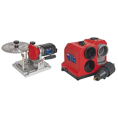 Image of Sealey SMS2003 Saw Blade Sharpener, Bench Mounting 110W & SMS2008 Drill Bit Sharpener, Bench Mounting, 80W, 173mm x 235mm x 196mm, Red