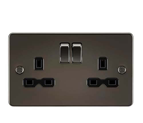 Image of Flat Plate 13A 2G DP Switched Socket - Gunmetal with Black Insert
