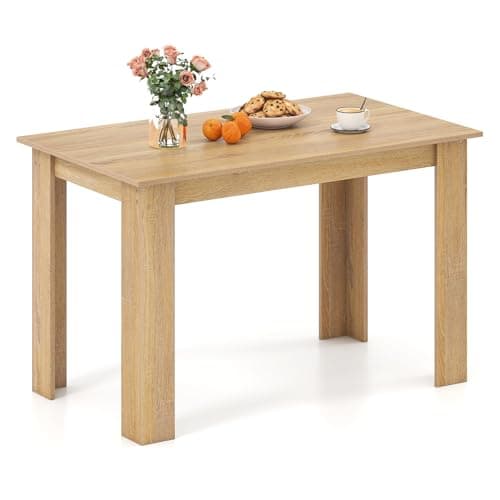 Image of COSTWAY Dining Table for 4-6, 120 x 70cm Rectangular Kitchen Table, Farmhouse Modern Wooden Dinner Table for Home Dining Room Restaurant (Natural)