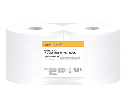Image of AmazonCommercial Industrial Wiping Paper Roll, 2-ply Cellulose, 2 Rolls (1 pack), 815 Sheets per Roll, Sheet Size: 25.7 cm x 36 cm