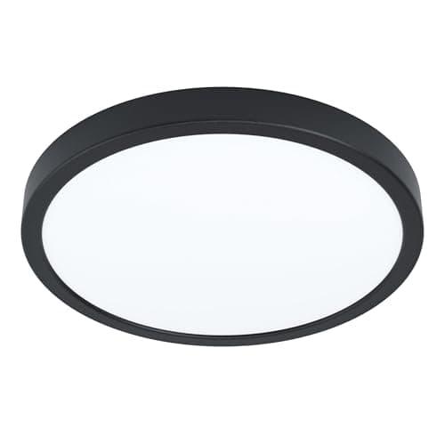 Image of Eglo LED Flush Ceiling Light Fueva 5, Ø 11 in, Round Bathroom Lighting Made of Black Metal and White Plastic, Warm White lamp, IP44