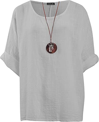 Image of Love My Fashions® Women's Italian Lagenlook Tunic Top Oversized Blouse 3/4 Sleeve Round Neck Casual & Comfortable UK Fashion Light Grey
