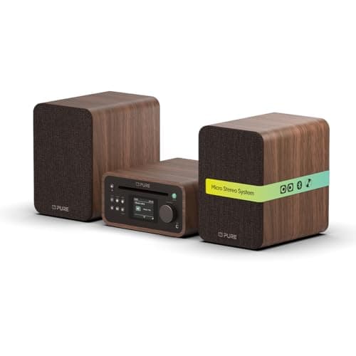 Image of Pure Classic Stereo Mini micro hi fi system mini hifi system with CD player DAB+ & FM radio Bluetooth 5.3 USB AUX headphone jack 40W true stereo 2×20W woofers remote control – Coffee Brown Walnut