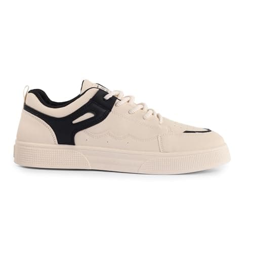 Image of Unisex Casual PU Leather Trainers | Chunky Sole Lace-Up Sneakers – Lightweight Everyday Fashion Shoes (Black, UK6.5)