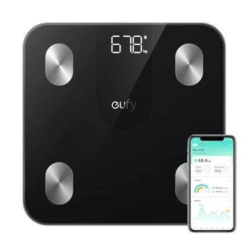 Image of eufy Weighing Scales for Body Weight, Digital Bathroom Scales with Bluetooth, Body Fat Scales, 12 Measurements, Weight/Body Fat/BMI, Fitness Body Composition Analysis, Black, lbs/kg, Smart Scale A1