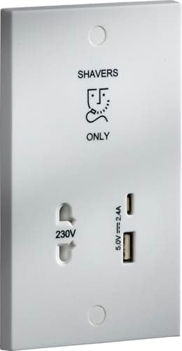 Image of Knightsbridge 230V Shaver Socket with Dual USB A+C [5V DC 2.4A shared] Max. 12W)