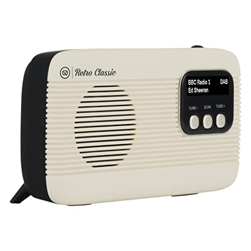 Image of VQ Retro Classic DAB/DAB+ Digital & FM Radio – Bluetooth 5.0 & Headphones, Auto Scan Radio, Full-Range Single Speaker, Built-In Rechargeable Battery, 12-hrs Playback, Micro USB Mains Powered - (Cream)