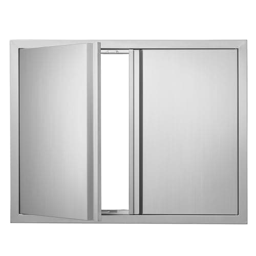 Image of BBQ Access Door 79 x 61 cm or 31 x 24 Inches Double Stainless Steel Outdoor Kitchen Door Flush Mount with Retractable Handles Barbecue Grill Island Station Vertical Wall Cabinet Storage Cabinet