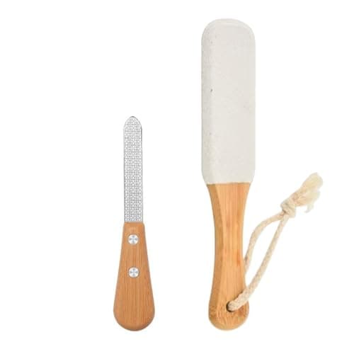 Image of 2pcs Pumice Stone for Feet and Hands Natural Foot Stone with Wooden Handle Dual-Purpose Exfoliator and Nail File Removes Dead Skin and Calluses Smooths Rough Heels Suitable for Home Use