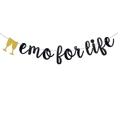 Image of Emo for Life Black Glitter Banner,Elder Emo Party Garland Gothic Blackletter Emo Decor, Funny Old English Emo Party Decorations Sign (Pre-Strung)