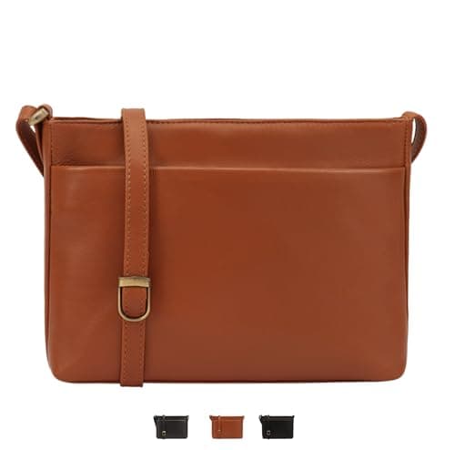 Image of Lloyd Baker London Genuine Leather Crossbody Bag with Multiple Zips and Adjustable Shoulder Strap | Tamarra (TAN)