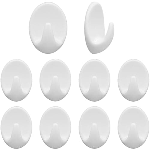 Image of GZSYWZ 10 PCS Self Adhesive Plastic Wall Hooks - Small Extra Sticky White Stick on Hooks for Hanging No Drilling for Kitchen Bathroom