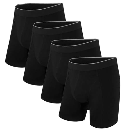 Image of Uniexcosm Mens Boxers with Elastic Waist - Mens Cotton Boxer Briefs Comfortable Boxer Shorts Longer Leg Multipack Cotton Stretch Underwear Trunks Breathable Underpants,XL,Black 4
