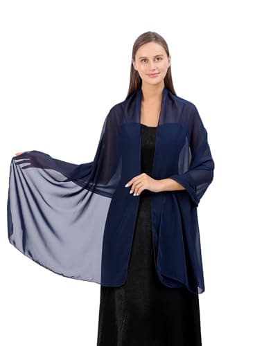 Image of CHUNG Women Solid Shawl Chiffon Soft Wraps Lightweight Elegant Long Scarf Wedding Party Gift Gown Accessories Evening Dresses,Navy