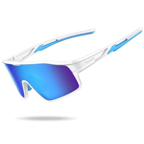 Image of Lamicall Kids Polarized Cycling Sunglasses for Boys Girls - [22g TR90 Ultra-Light] UV400 Protection Children’s Sunglasses, Sports Glasses with Adjustable Nose Pad for Running Cycling - White Blue