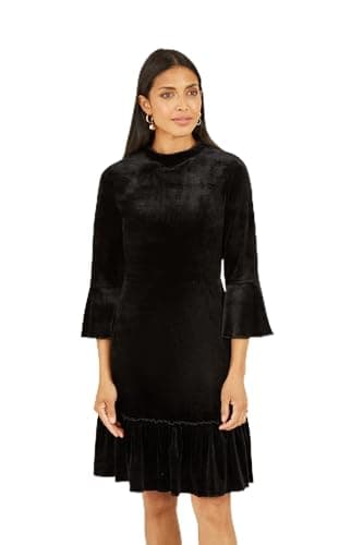 Image of Mela London Mela Black Velvet High Neck Skater Dress Black 10